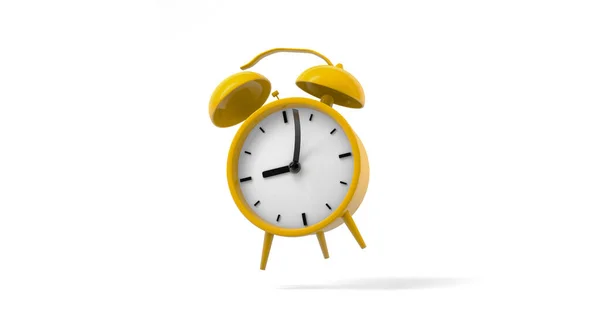 Rendering Close Vintage Ringing Yellow Alarm Clock Mock Isolated White — стоковое фото