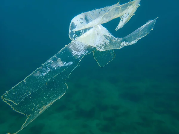 Plastic Garbage Underwater Aegean Sea Greece Halkidiki Sea Pollution — Stock Photo, Image