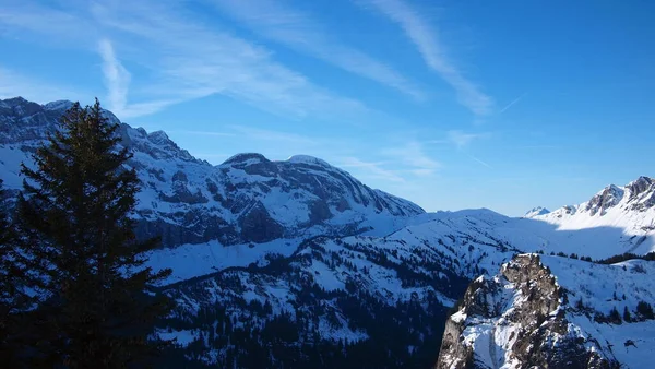 Magnifique Vue Sur Les Alpes Françaises Hiver France — Photo