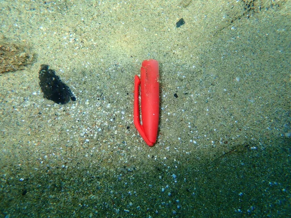 Pecah Tutup Pena Plastik Dasar Laut Laut Aegean Yunani Halkidiki — Stok Foto