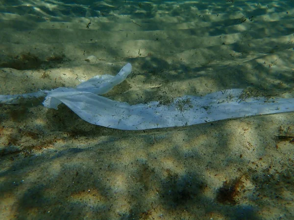 Lixo Plástico Subaquático Mar Egeu Grécia Halkidiki Poluição Marinha — Fotografia de Stock