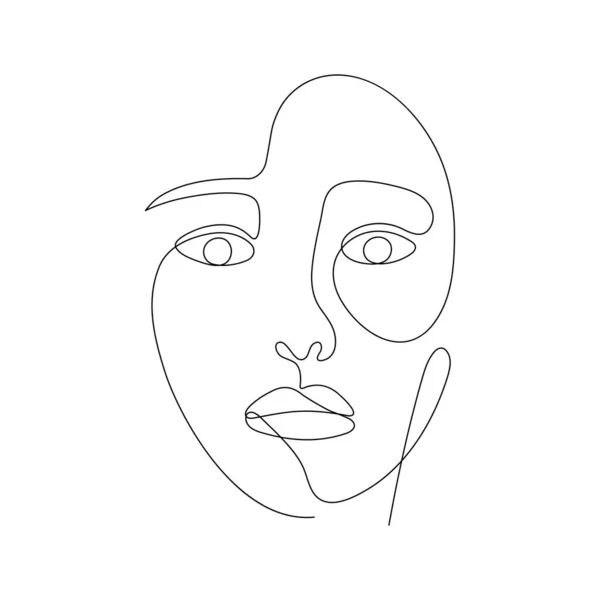 一本一本手描き若い女性の肖像画女性の美しさ ミニマリズム美少女の顔 ダイナミック連続1ライングラフィックベクトル設計 白黒のイラスト — ストックベクタ