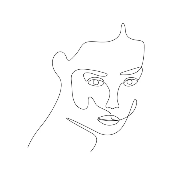 Ligne Unique Dessinée Main Jeune Femme Portrait Beauté Féminine Visage — Image vectorielle