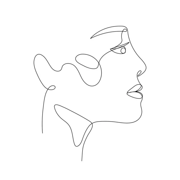 Single Line Hand Drawn Young Woman Portrait Female Beauty Minimalistic — Stock Vector