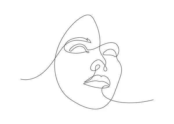 Tek sıra çizilmiş genç kadın portresi kadın güzelliği, minimalist güzel kız yüzü. Dinamik sürekli bir çizgi grafik vektör tasarımı. Siyah beyaz illüstrasyon