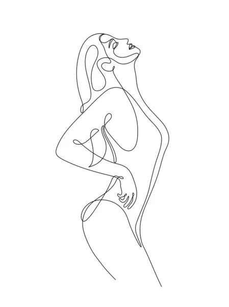 Single Line Hand Drawn Young Woman Figure Body Female Beauty — Stock Vector