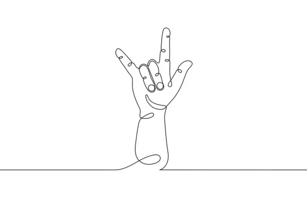 Gesto Mão Desenhada Linha Única Mão Rock Humano Minimalista Símbolo — Vetor de Stock