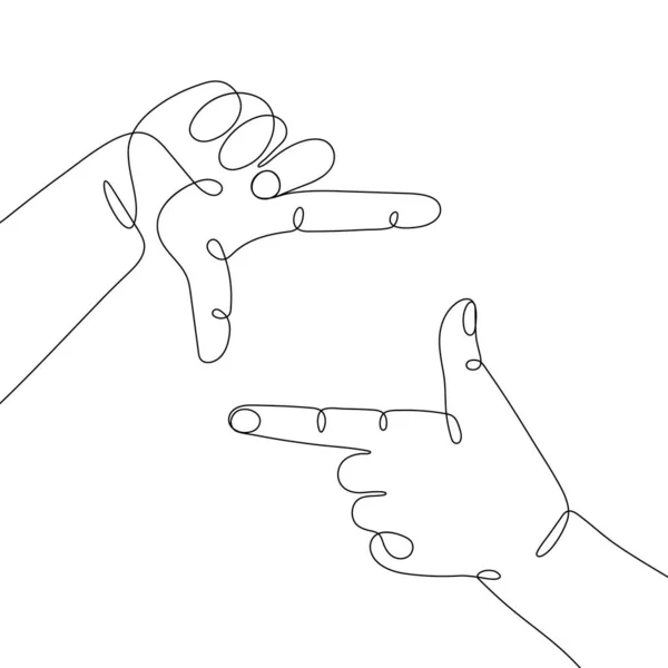 Enkele Lijn Getrokken Handgebaren Minimalistische Menselijke Framing Handen Frame Gemaakt — Stockvector