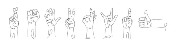 Pojedyncza Linia Narysowane Gesty Dłoni Zestaw Minimalistyczne Ludzkie Ręce Podobnym — Wektor stockowy