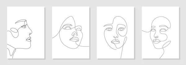 Single Line Hand Drawn Young Woman Portrait Female Beauty Minimalistic — Stock Vector