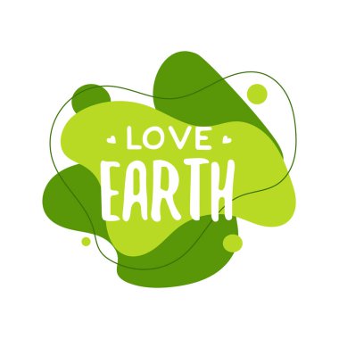 Mutlu Dünya Günü soyut grafik sıvı organik elementler. Dinamik sıvı şekilleri. Akan hatları olan yeşil pankartlar. Bir logo, el ilanı ya da sunum için şablon, Love Earth. 