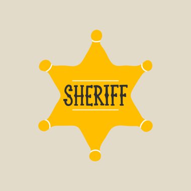 Modern tarzda vahşi batı öğesi, düz çizgi tarzı. Eski kovboy şerif yıldızının el çizimi vektör çizimi, çizgi film tasarımı. Kovboy yaması, rozet, amblem, logo.