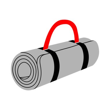 El çizimi, beyaz arka planda izole edilmiş bir fitness ya da yoga minderinin modern düz stil vektör çizimi. Tasarım sporu, spor salonu, spor salonu, logo, amblem, tabela, poster için sağlıklı yaşam tarzı.. 