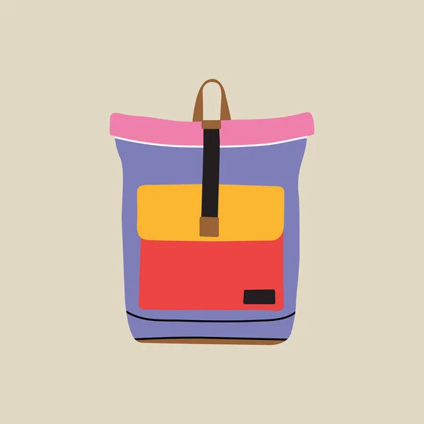 Rucksack Gepäck Reisetaschenelement Modernen Flachbandstil Handgezeichnete Vektor Illustration Von Freizeit — Stockvektor