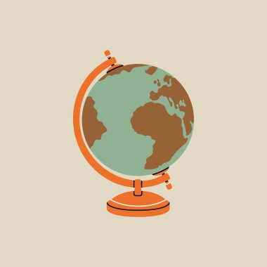 Globe, sphere, World map element in modern flat line style. Hand drawn vector illustration of leisure, vacation, travel, adventure, tour cartoon design. Vintage transportation patch, badge, emblem