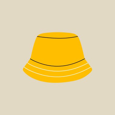 Head accessory element in modern style flat, line style. Hand drawn vector illustration of yellow summer panama hat, bucket hat fashion style, cartoon design, patch, badge, emblem.