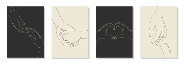 Enkele Lijn Getrokken Hand Gebaren Set Minimalistische Menselijke Handen Tonen — Stockvector