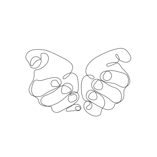 Single Line Drawn Hand Gestures Minimalistic Human Praying Hands Sign — Stock Vector