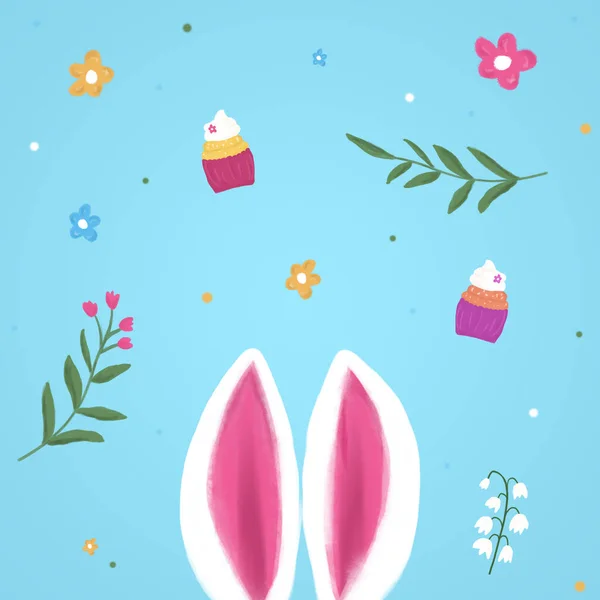 Conjunto de ilustrações de Páscoa de primavera em azul. — Fotografia de Stock