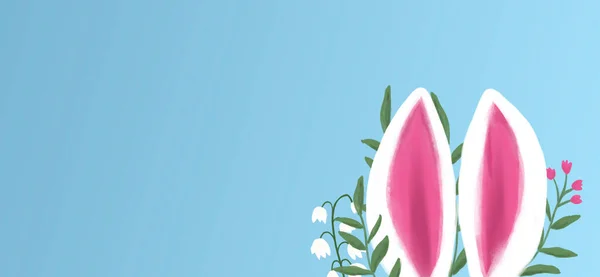 Banner de orejas de conejo de Pascua. Espacio de copia izquierda. — Foto de Stock