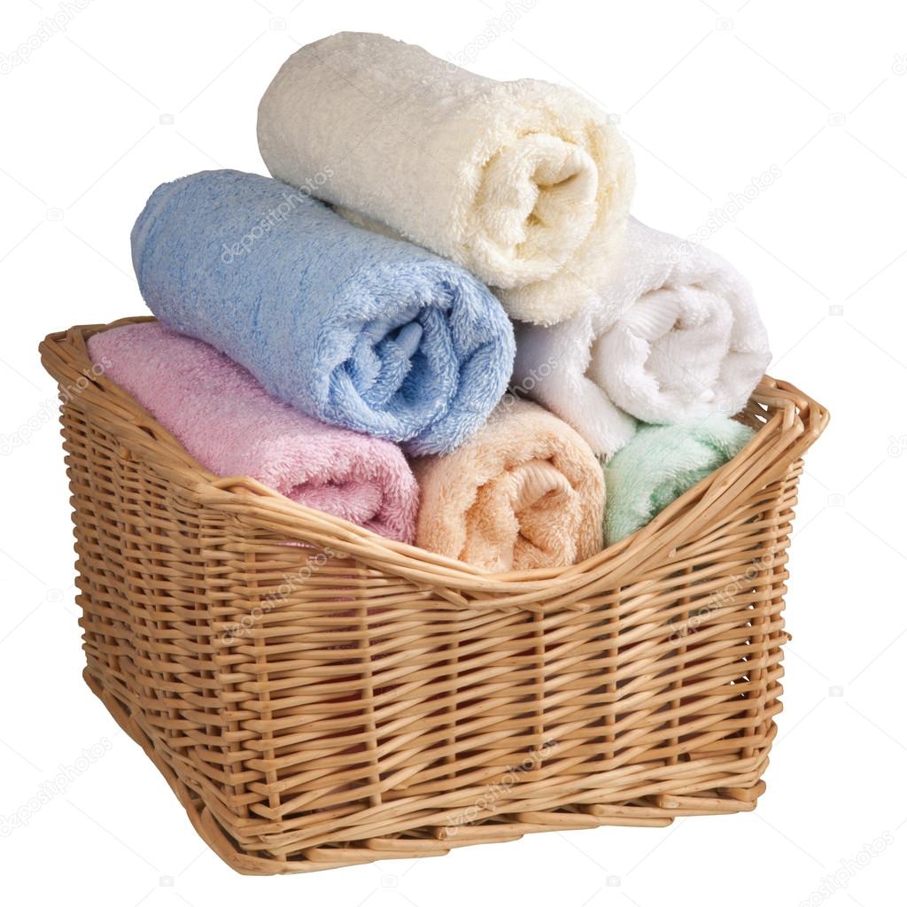 Fluffy towels in a basket.