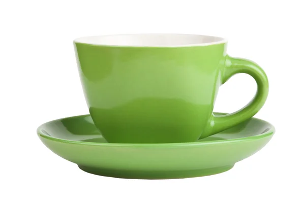 Empty green cup isolated on white, front view — Stock Photo, Image