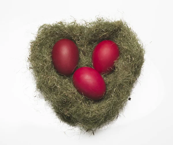 Rote Eier im Nest — Stockfoto