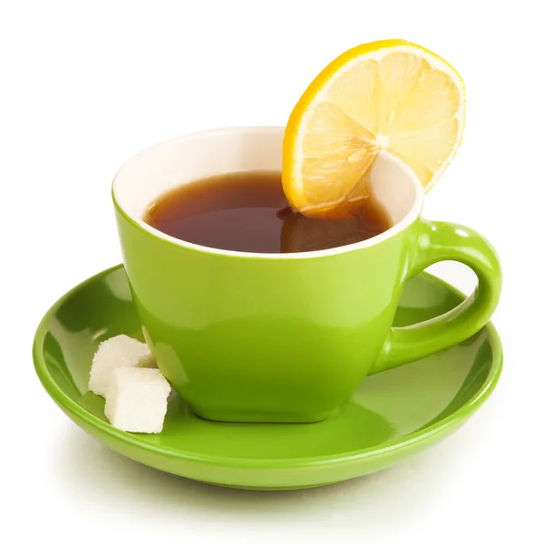 Çay limon ve şeker küpleriyle — Stok fotoğraf