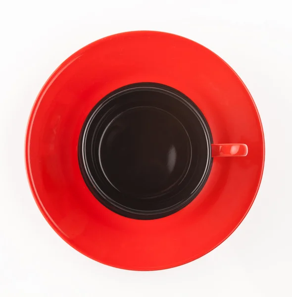 Tasse auf Untertasse Blick von oben, isoliert auf weißem Hintergrund — Stockfoto