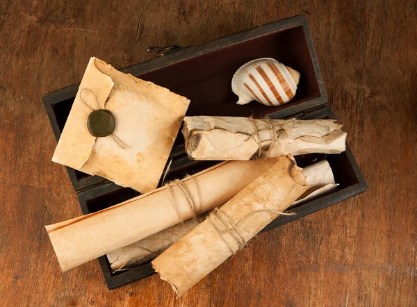 Old letters in antique chest — Stock Photo, Image