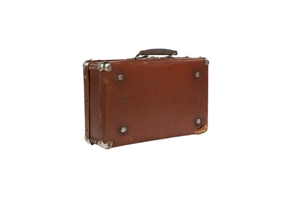 Старый антикварный чемодан с поцарапанным изолированным на белом фоне — стоковое фото