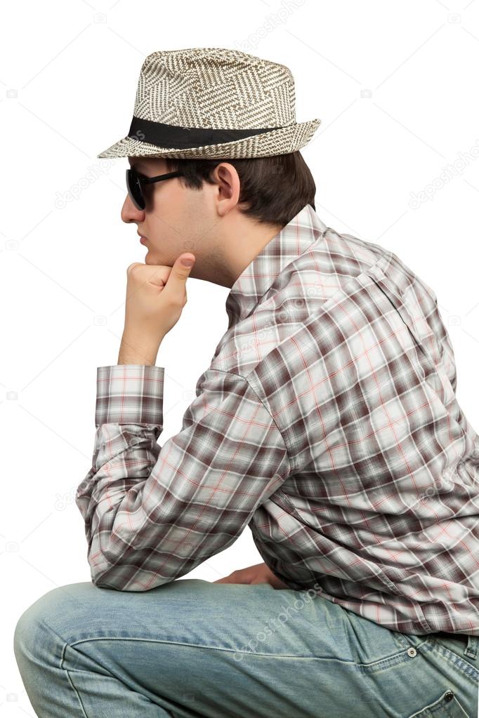 Profile men sitting hat and sunglasses