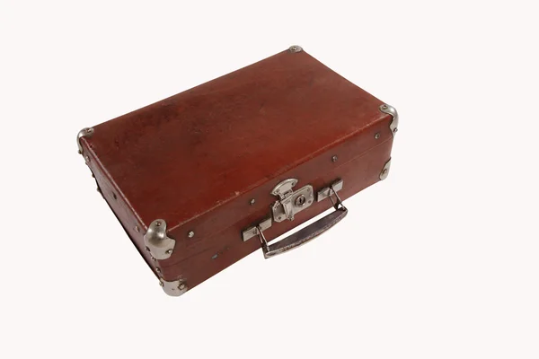 Old antique suitcase with scuffed isolated on white background — Stock Photo, Image