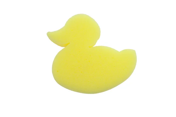 Желтая губчатая ванна в форме утки — стоковое фото