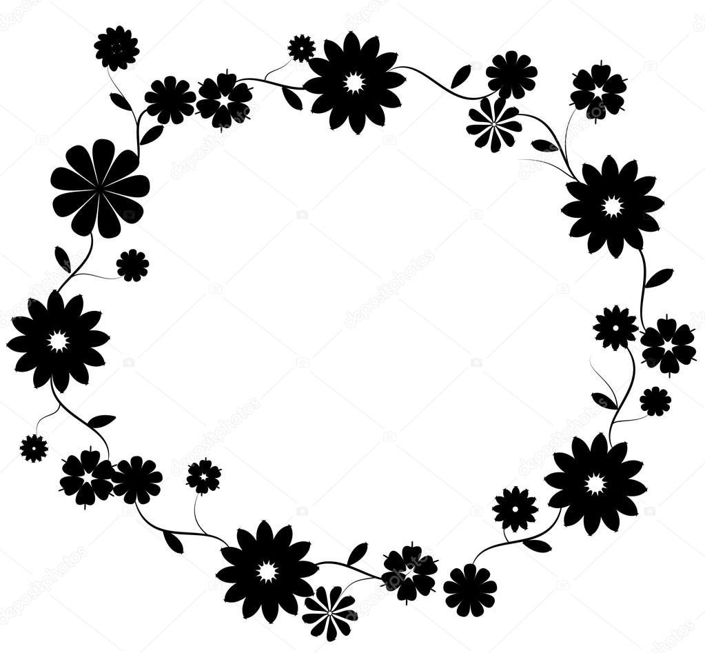 black flower border on white background