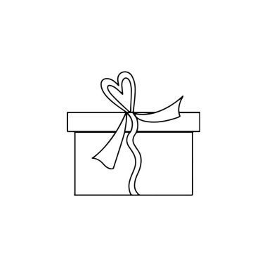 Her türlü tasarım için beyaz arka planda kurdeleleri olan karalama şeklinde şirin bir hediye kutusu. Vektör illüstrasyonu.
