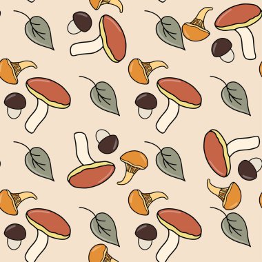 Kağıt tasarımı ya da herhangi bir tasarım için kusursuz renk mantarı deseni fantezisi. Vektör illüstrasyonu.