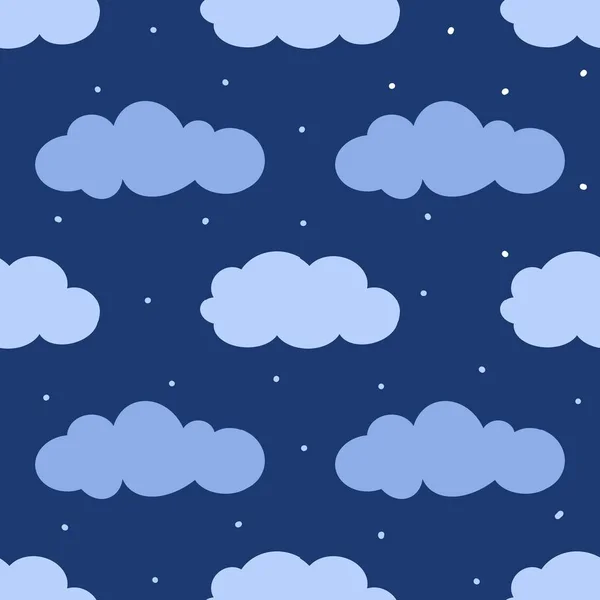 Pattern with blue clouds in hand drawing style on dark sky. — Stockfoto