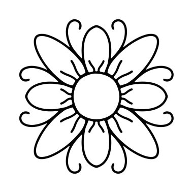 Beyaz arkaplanda elle çizilmiş karalama çiçek ögesi. 