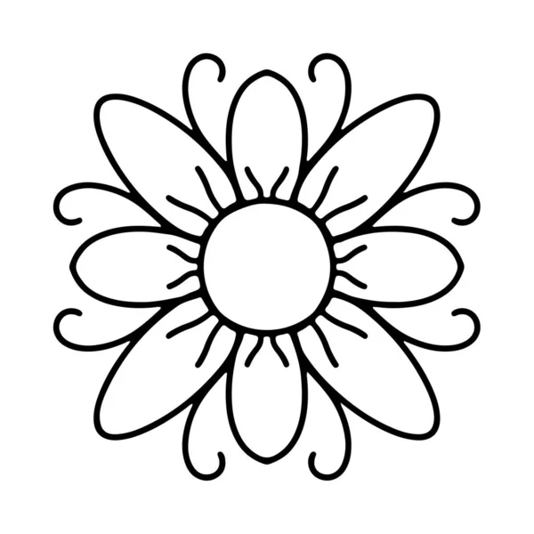 Vereinzelte Doodle-Blume in handgezeichnetem Stil auf weißem Hintergrund. — Stockvektor