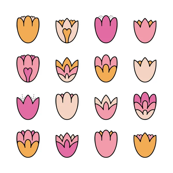 Flache Illustration mit farbigen Tulpen-Symbolen. lizenzfreie Stockvektoren