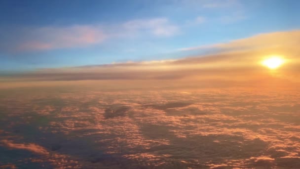 Aerial view of amazing sunset over floating clouds — Stock Video