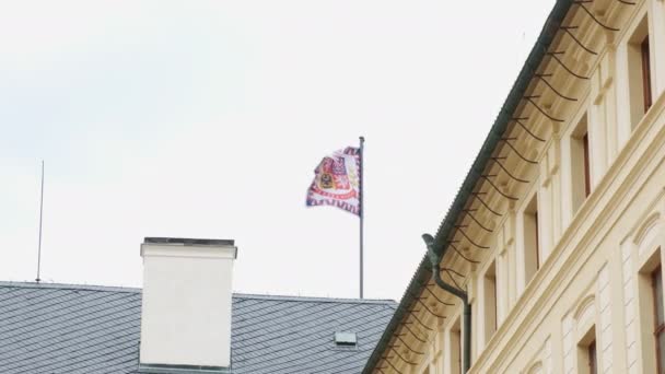 Bandeira dos presidentes checos que flutua ao vento no telhado do Castelo de Praga — Vídeo de Stock