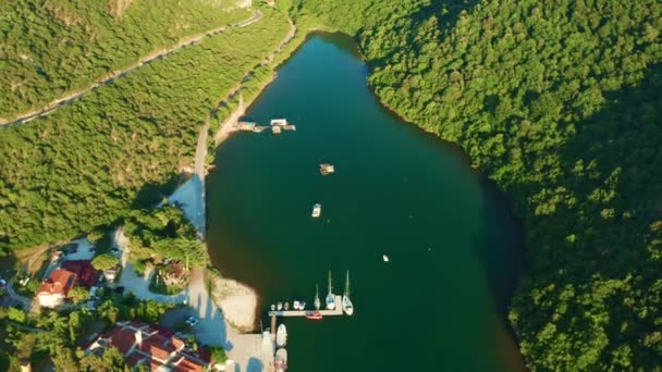 Ostronodling med förtöjda båtar i Limabukten i Kroatien — Stockvideo