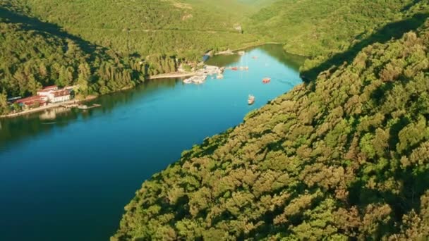 Azienda Oyster nel Golfo di Lima circondata da montagne forestali — Video Stock