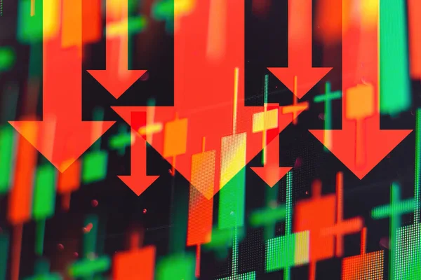 Minskande röda pilar som visar försämringen av ekonomin eller nedgången av stockar på börsen — Stockfoto