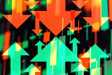 Artan yeşil ve düşen kırmızı oklar ekonomideki değişiklikleri gösteriyor