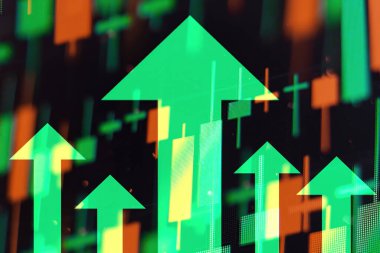 Artan yeşil oklar, ekonomideki iyileşmeleri veya borsadaki hisse senetlerinin büyümesini gösteriyor