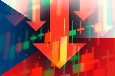 Ekonomideki düşüşü veya Çek Cumhuriyeti borsasında düşüşü gösteren oklar