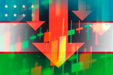 Ekonomideki düşüşü veya Özbekistan borsasında düşüşü gösteren oklar